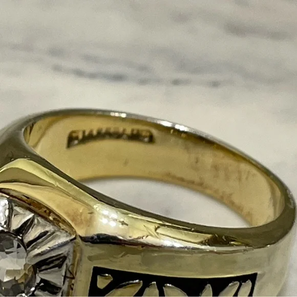 Vintage Men’s RingGold plated Clear CZ Stone Square Setting Sz 11 antique look